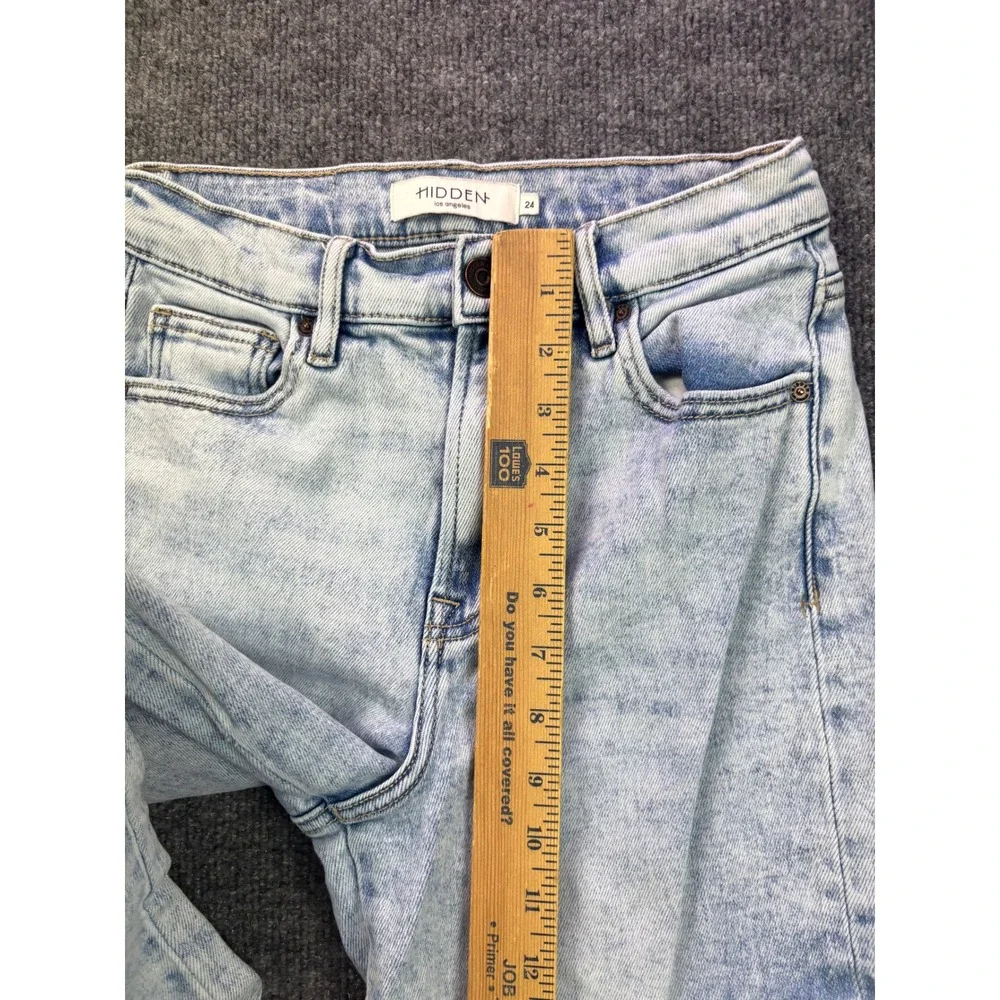 Hidden Cargo Jeans Womens 24 Light Blue Acid Wash Wide Leg Raw Hem Utility